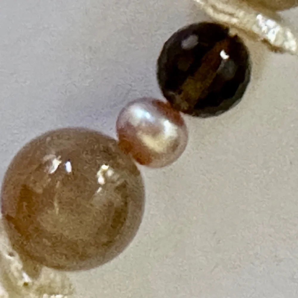 Zoe B 14K gold set cultured pearls topaz rutilated quartz necklace + earrings